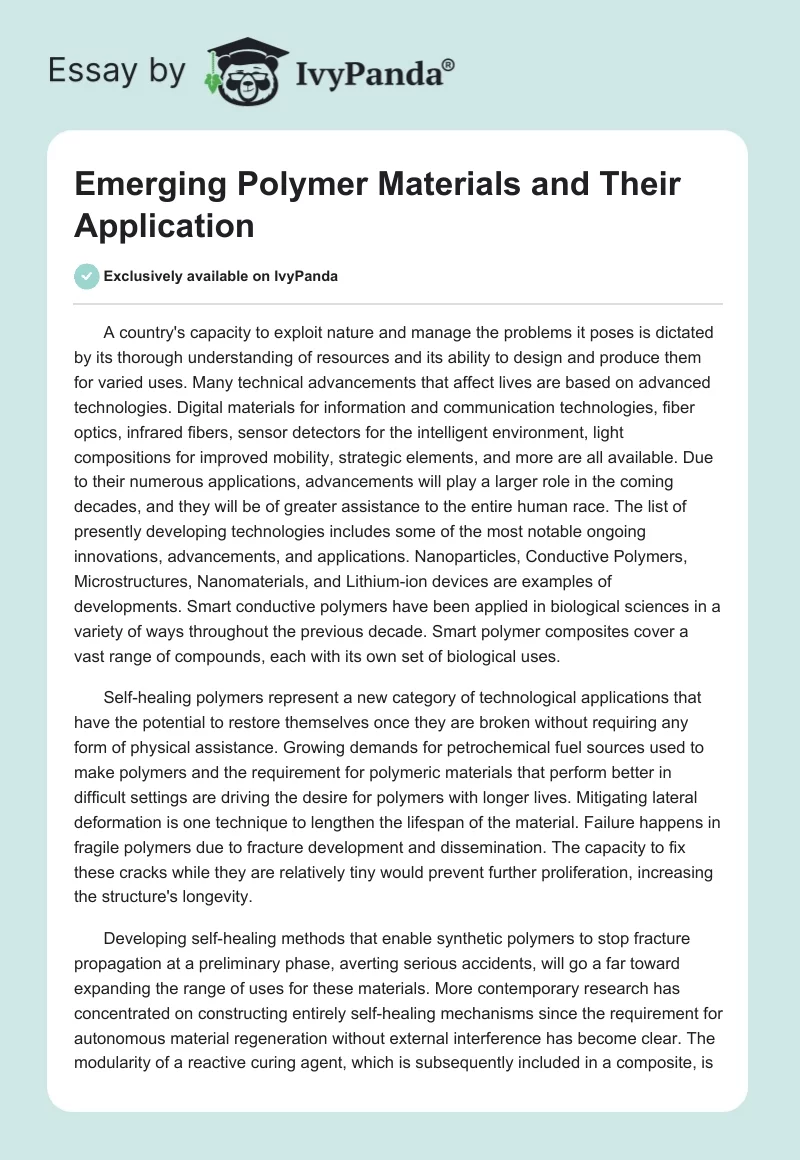 Emerging Polymer Materials and Their Application. Page 1