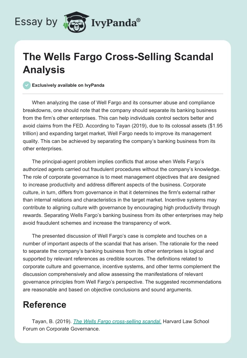 The Wells Fargo Cross-Selling Scandal Analysis. Page 1