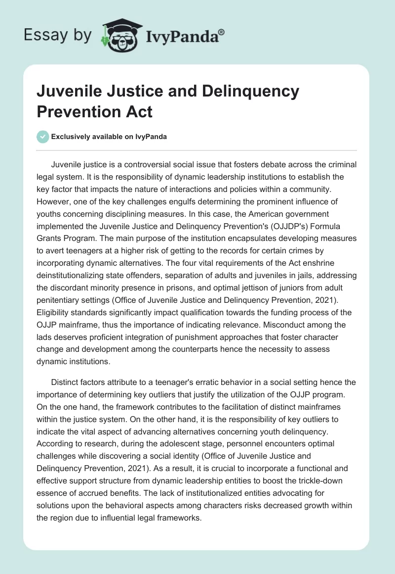 Juvenile Justice and Delinquency Prevention Act. Page 1