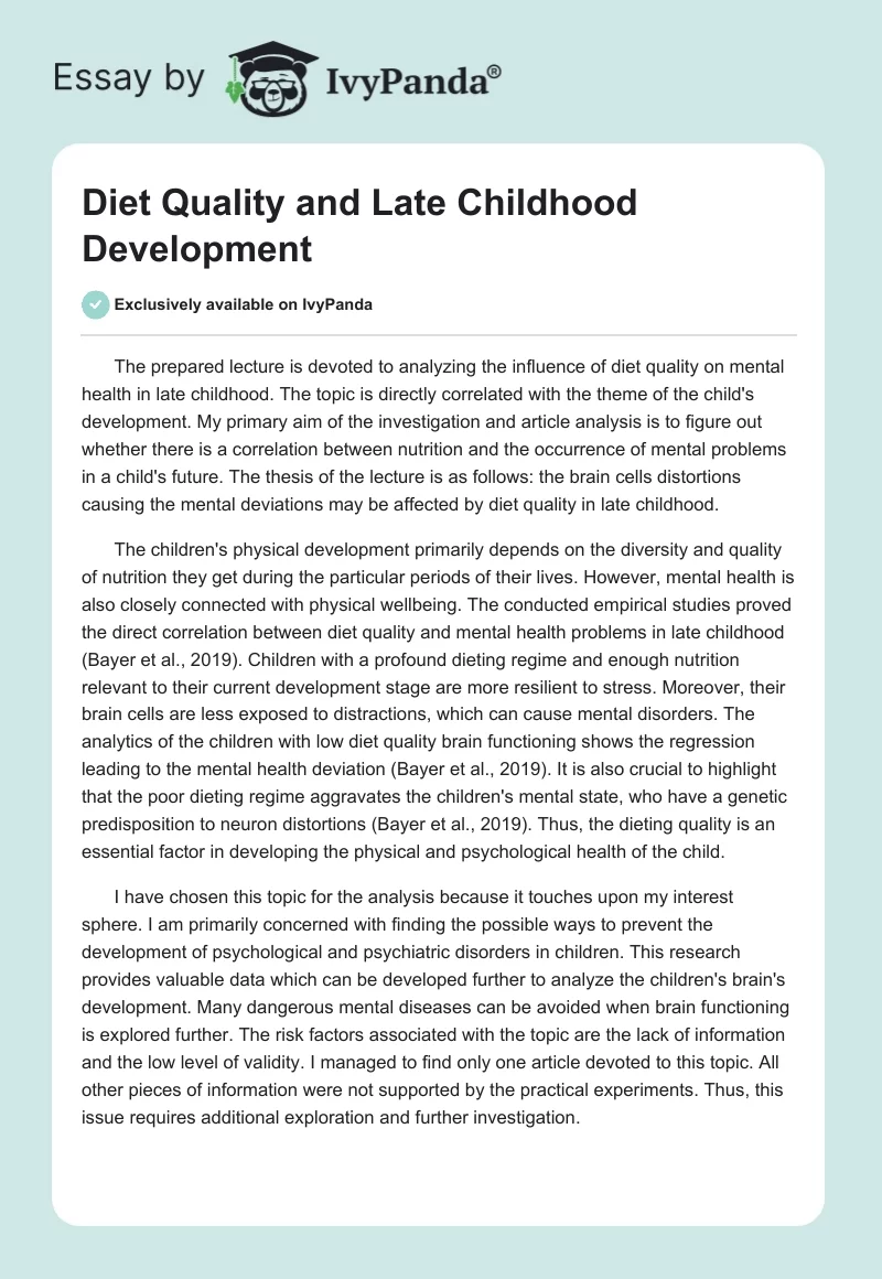 Diet Quality and Late Childhood Development. Page 1