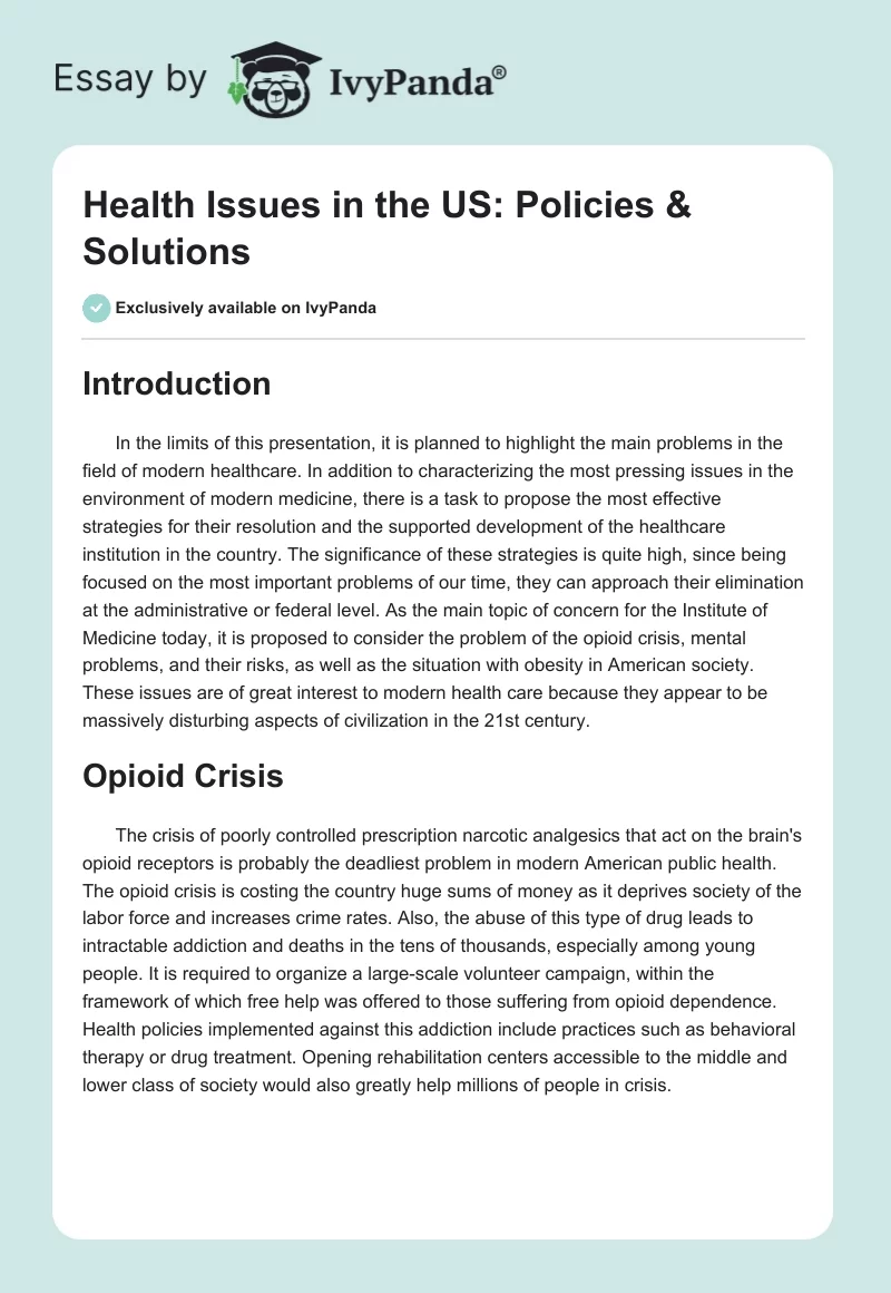 Health Issues in the US: Policies & Solutions. Page 1