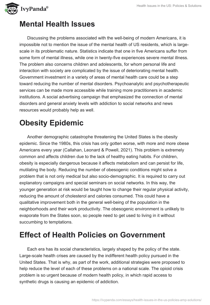 Health Issues in the US: Policies & Solutions. Page 2