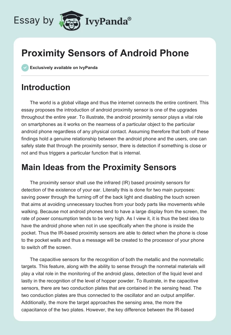 Proximity Sensors of Android Phone. Page 1