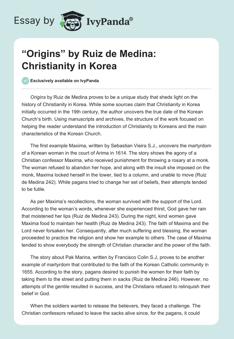 “Origins” by Ruiz de Medina: Christianity in Korea. Page 1
