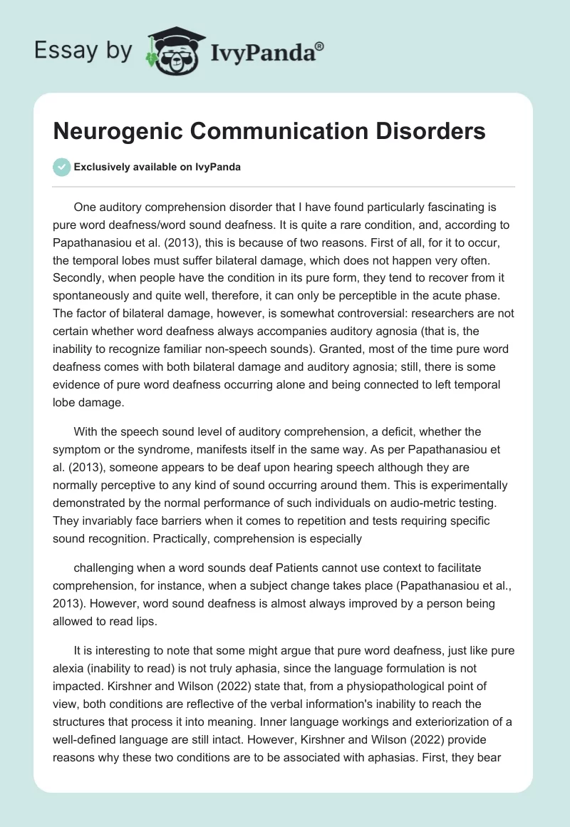 Neurogenic Communication Disorders. Page 1