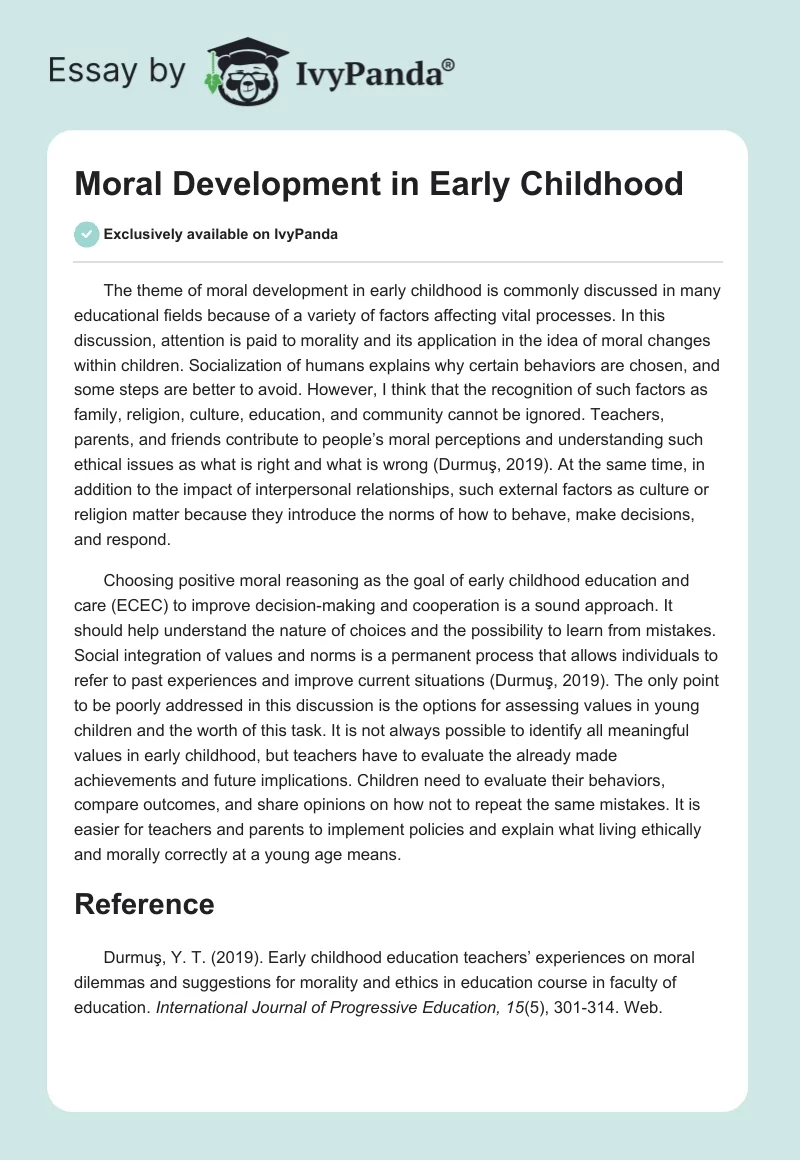 Moral Development in Early Childhood. Page 1