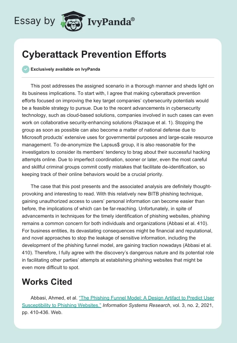 Cyberattack Prevention Efforts. Page 1