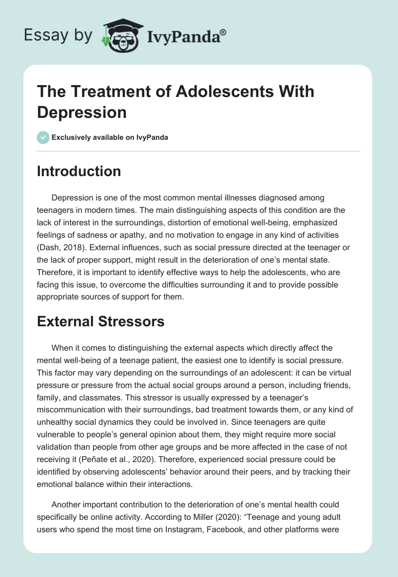 The Treatment of Adolescents With Depression. Page 1