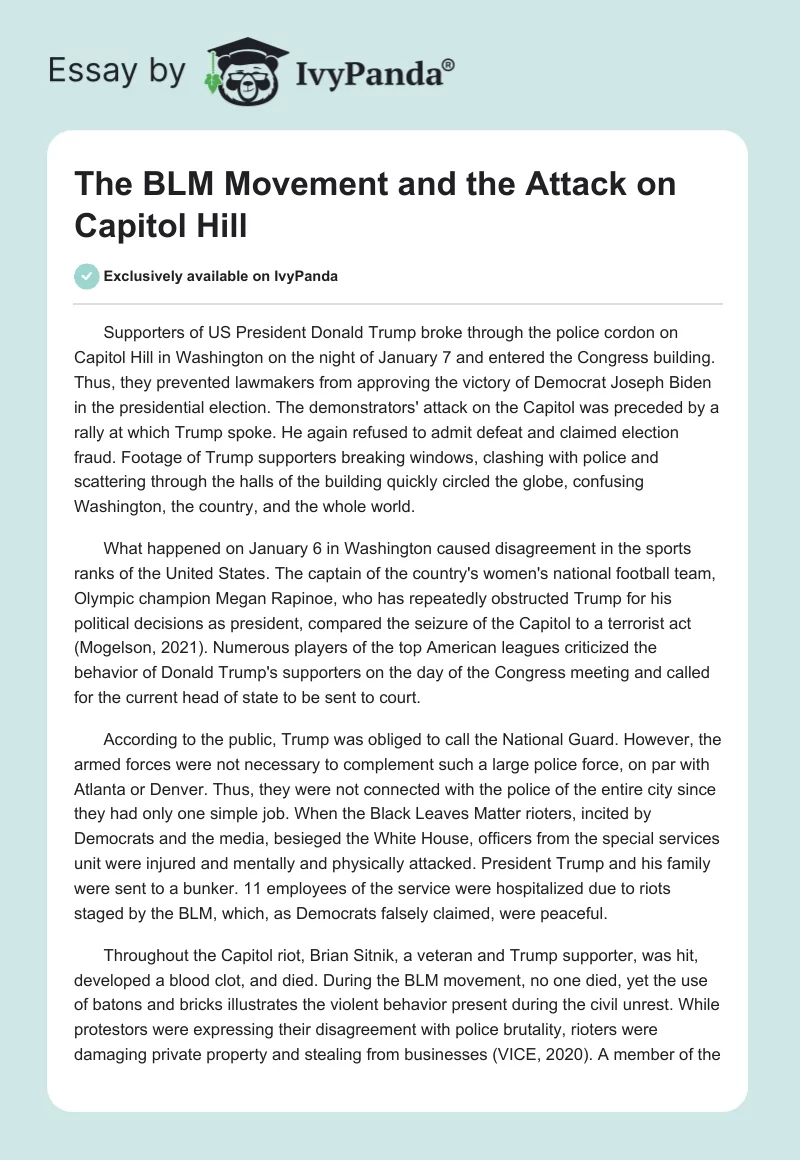 The BLM Movement and the Attack on Capitol Hill. Page 1