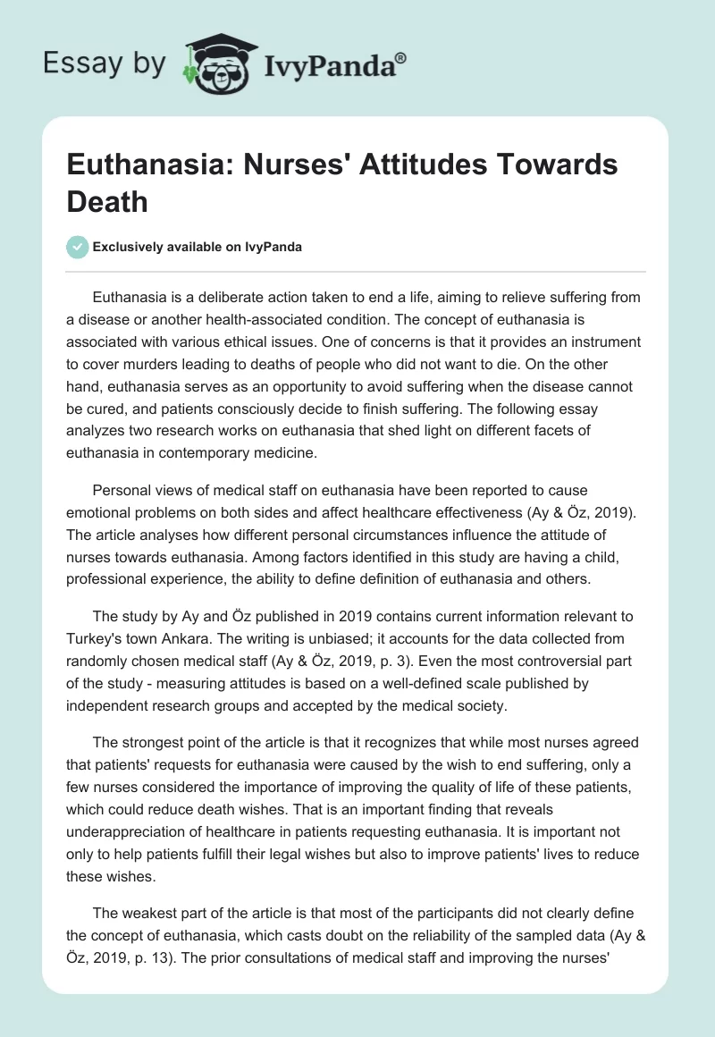 Euthanasia: Nurses' Attitudes Towards Death. Page 1