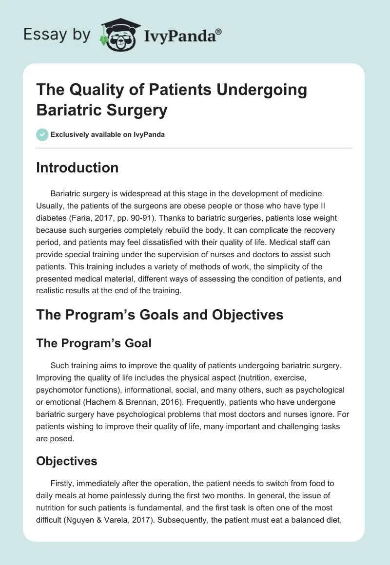 The Quality of Patients Undergoing Bariatric Surgery. Page 1