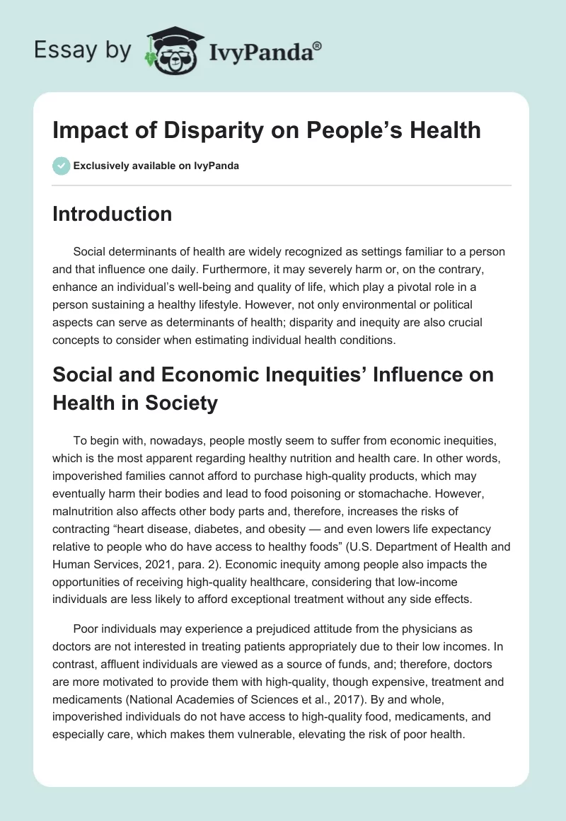 Impact of Disparity on People’s Health. Page 1
