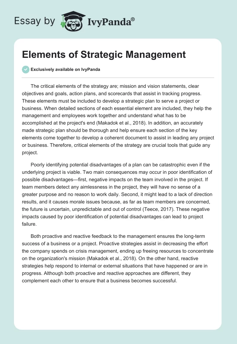 Elements of Strategic Management. Page 1