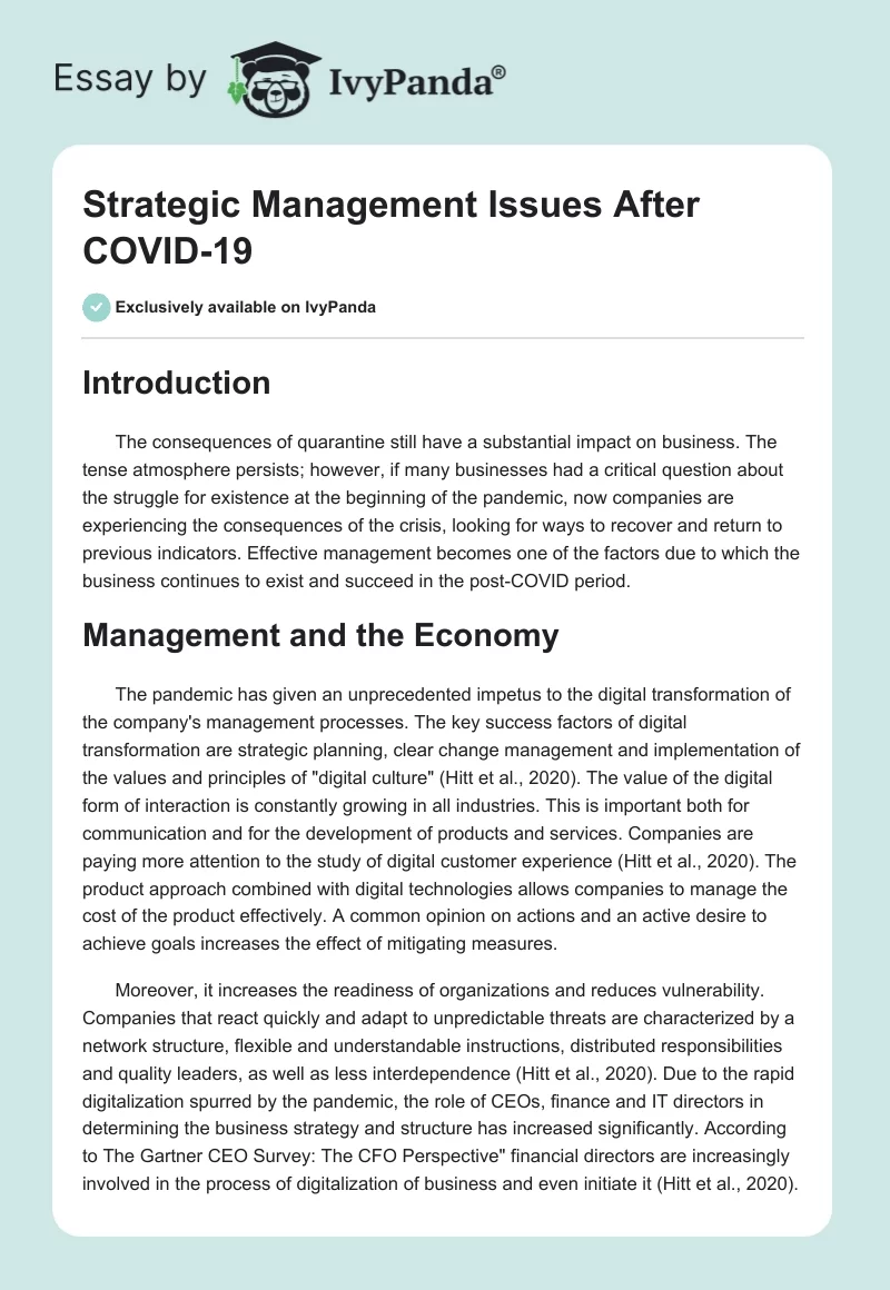 Strategic Management Issues After COVID-19. Page 1