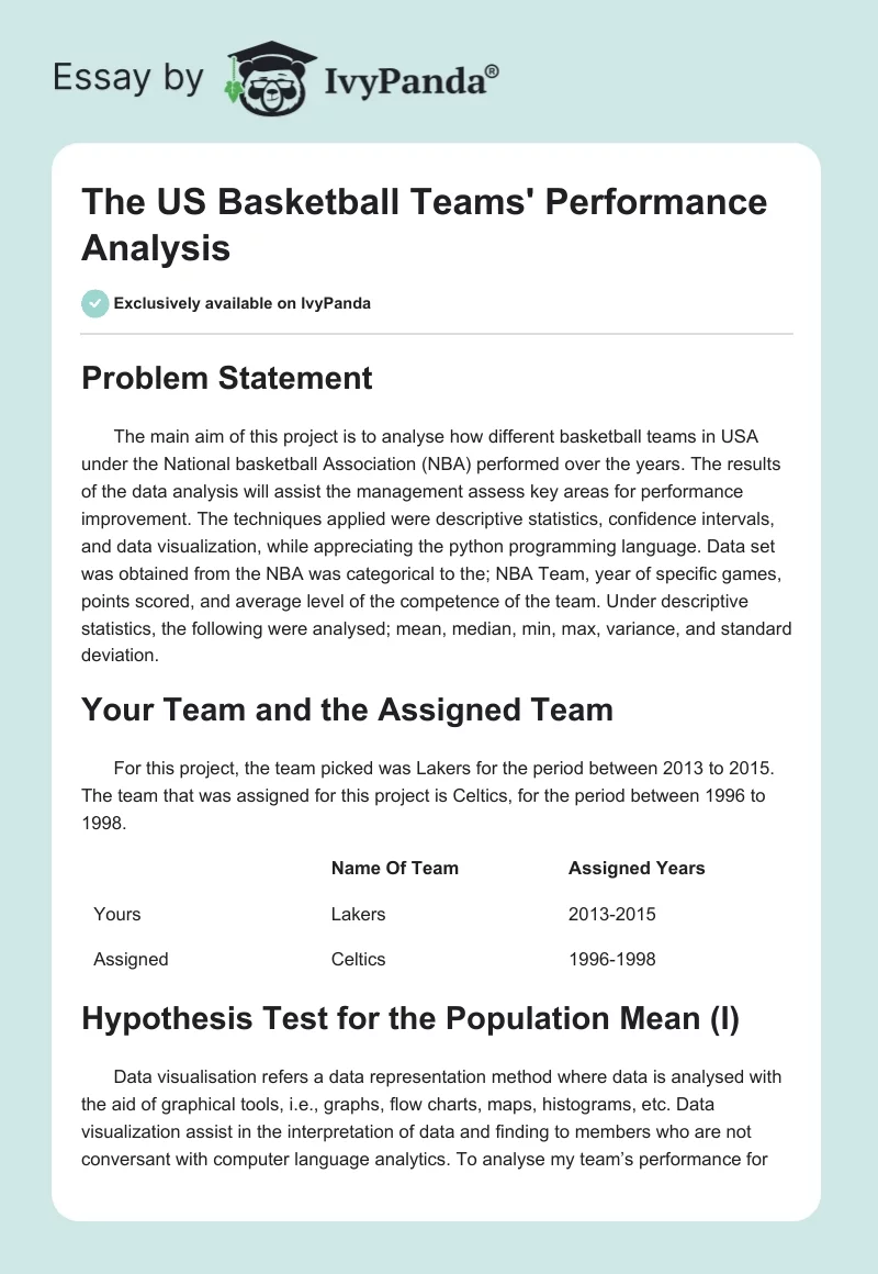 The US Basketball Teams' Performance Analysis. Page 1