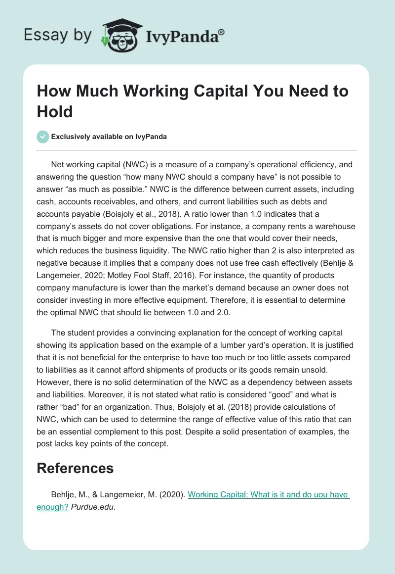 How Much Working Capital You Need to Hold. Page 1