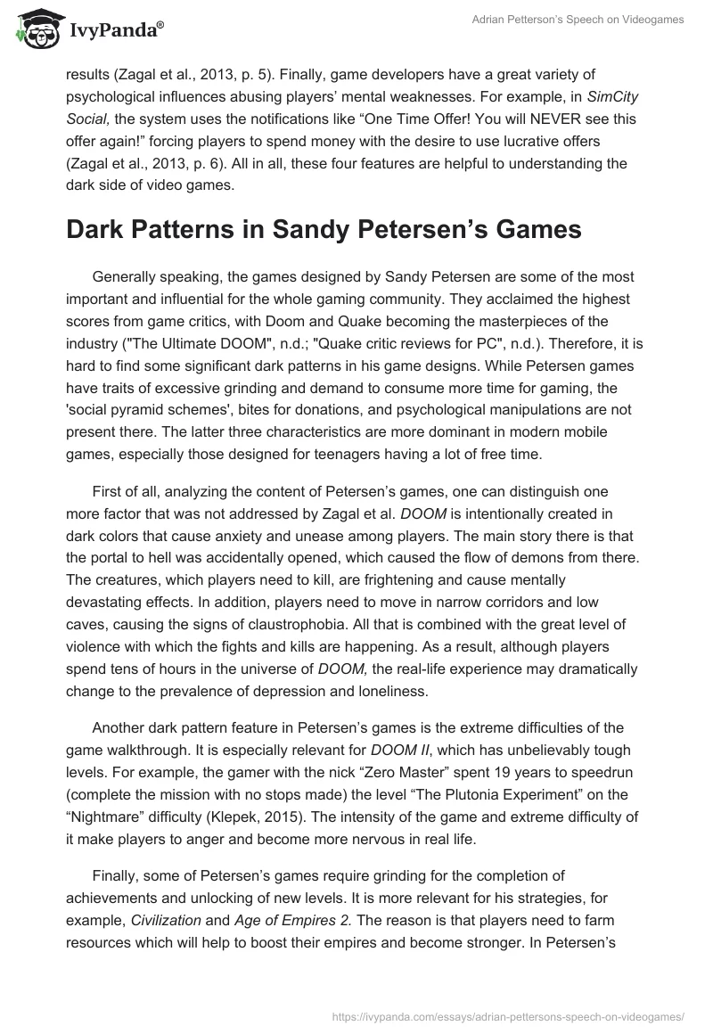 Adrian Petterson’s Speech on Videogames. Page 2