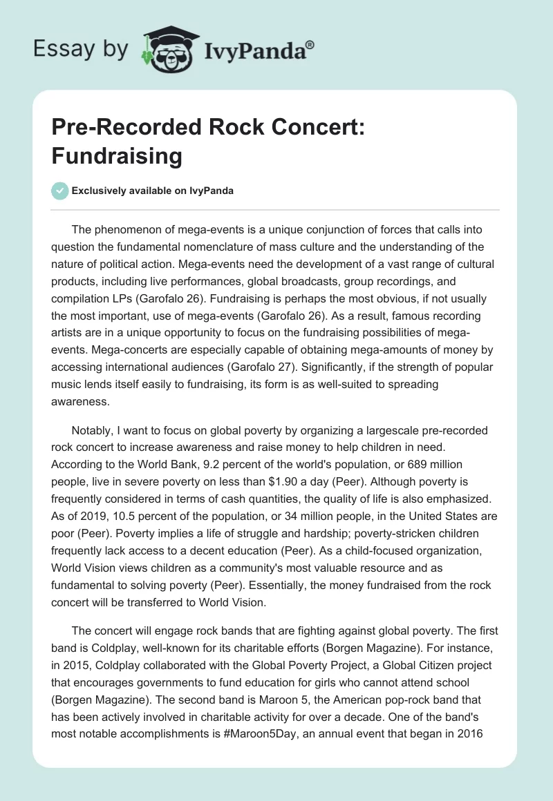 Pre-Recorded Rock Concert: Fundraising. Page 1