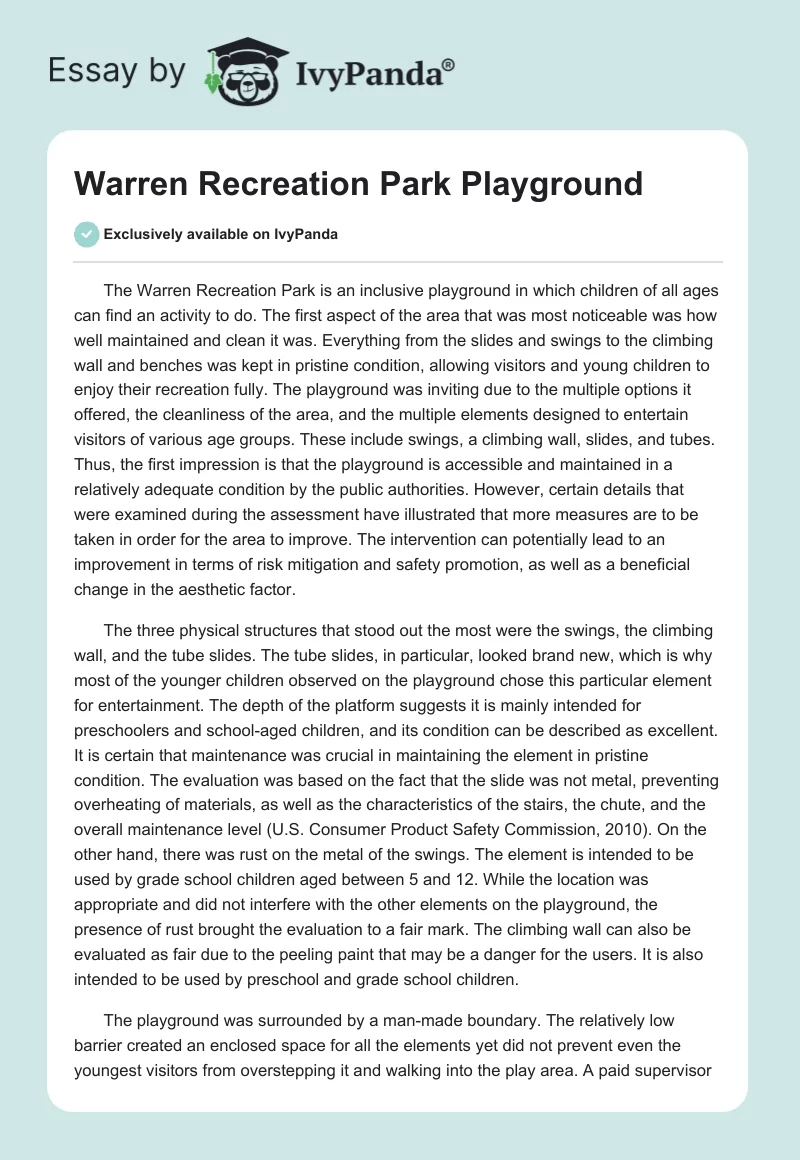 Warren Recreation Park Playground. Page 1