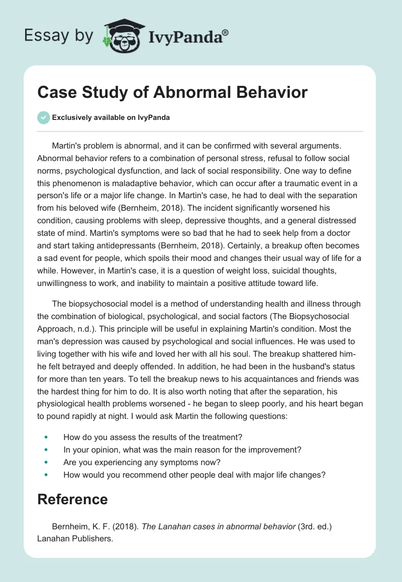 Case Study of Abnormal Behavior. Page 1