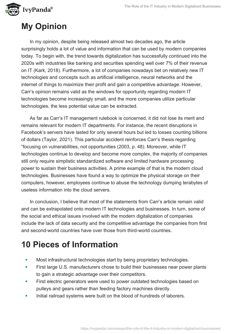 The Role of the IT Industry in Modern Digitalized Businesses. Page 2