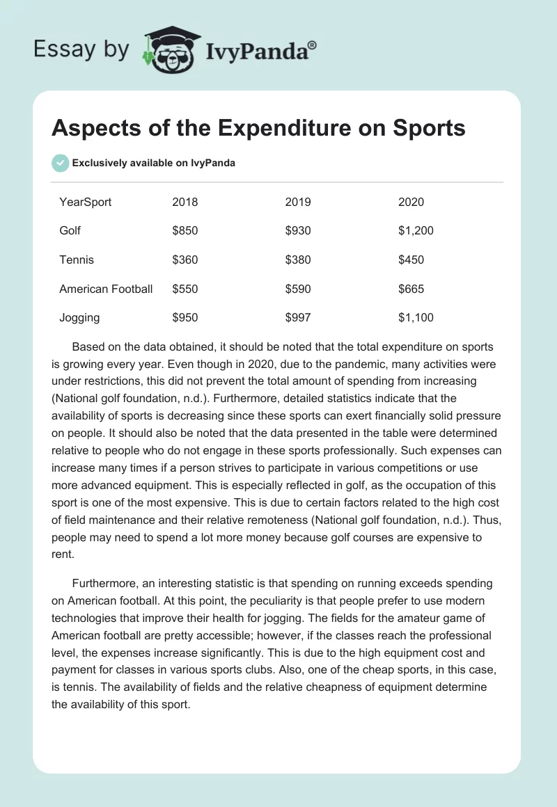 Aspects of the Expenditure on Sports. Page 1