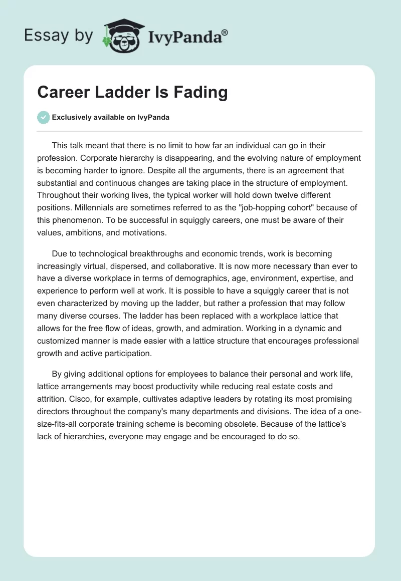 Career Ladder Is Fading. Page 1