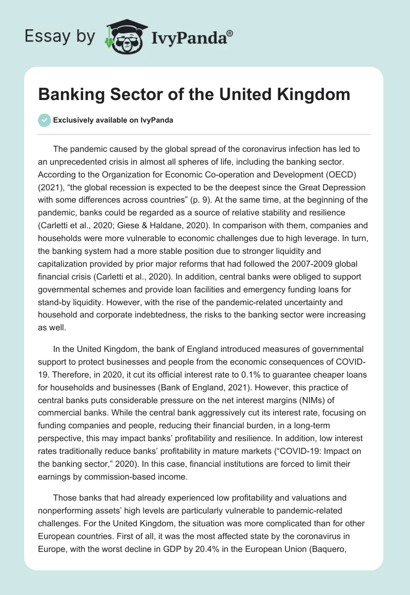 Banking Sector of the United Kingdom. Page 1