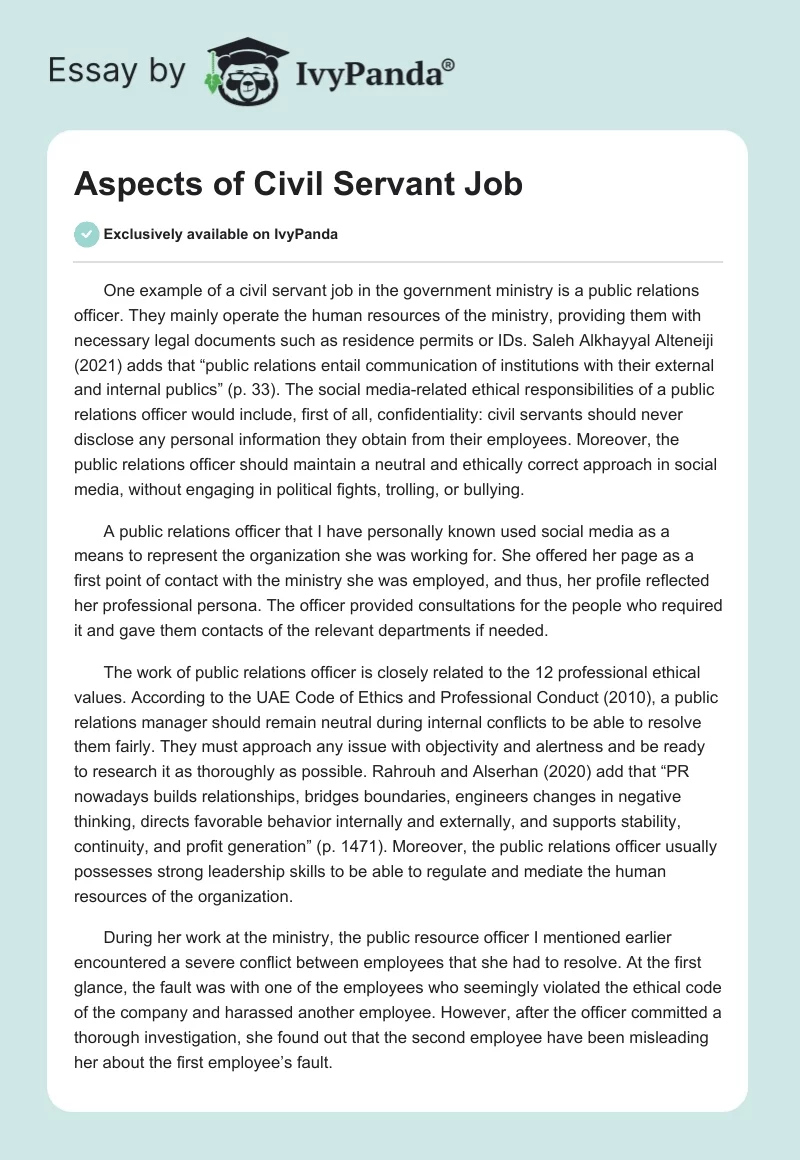 Aspects of Civil Servant Job. Page 1