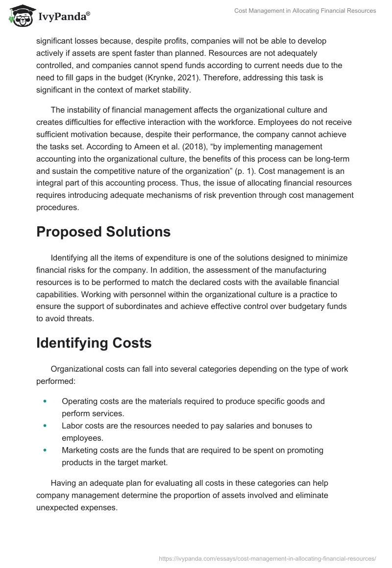 Cost Management in Allocating Financial Resources. Page 2