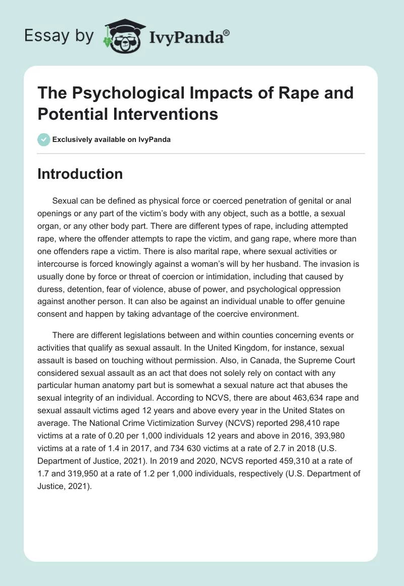 The Psychological Impacts of Rape and Potential Interventions. Page 1