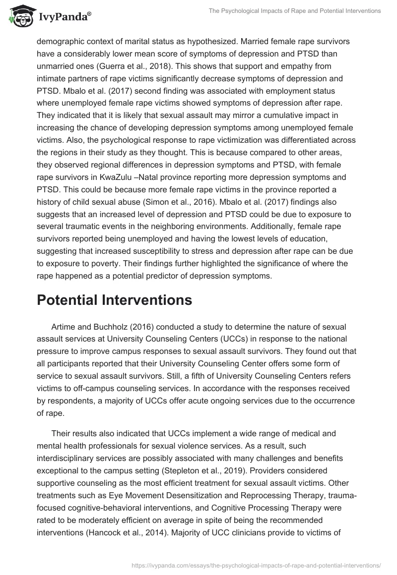 The Psychological Impacts of Rape and Potential Interventions. Page 4