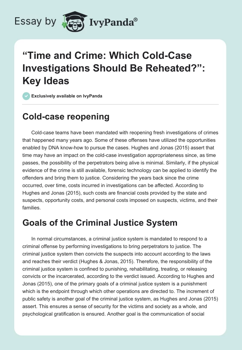“Time and Crime: Which Cold-Case Investigations Should Be Reheated?”: Key Ideas. Page 1