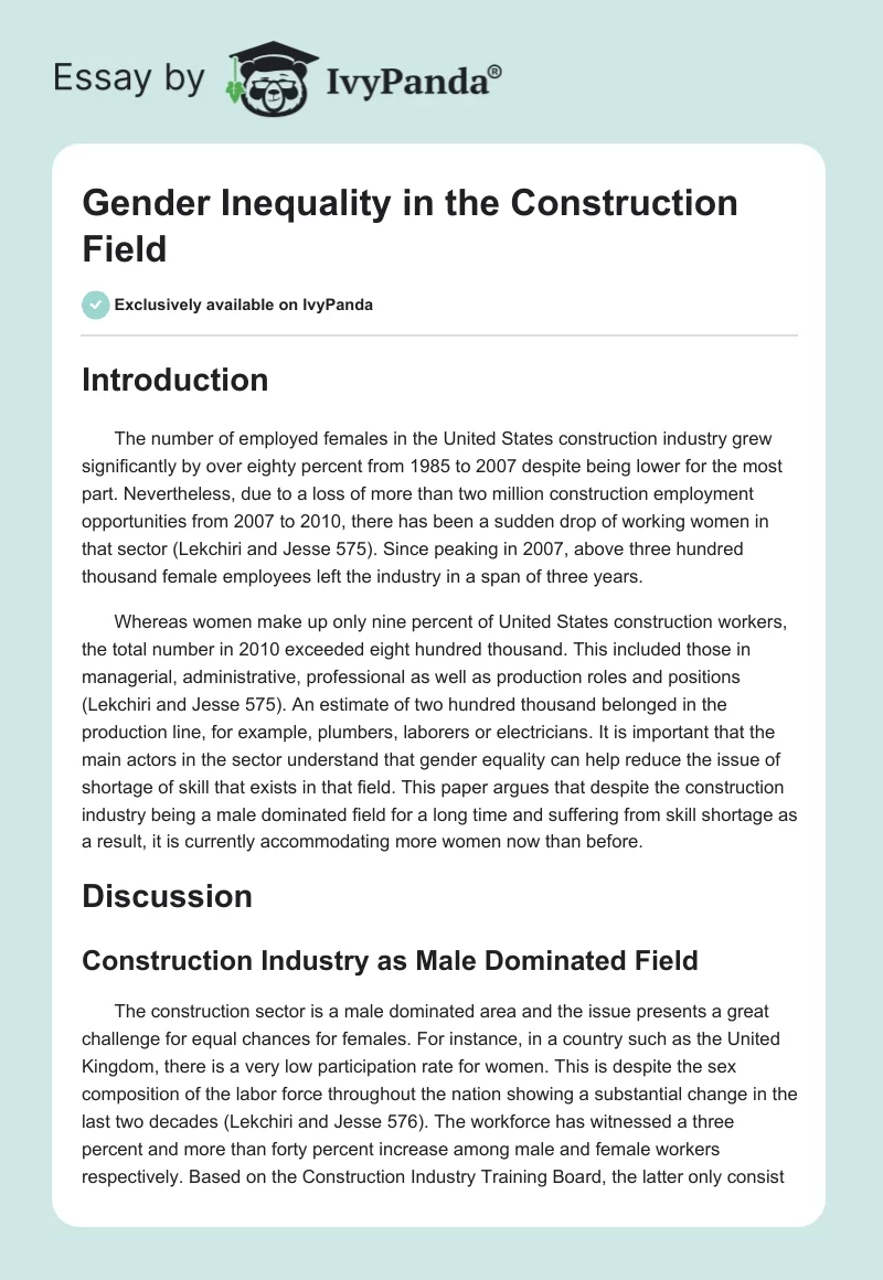 Gender Inequality in the Construction Field. Page 1