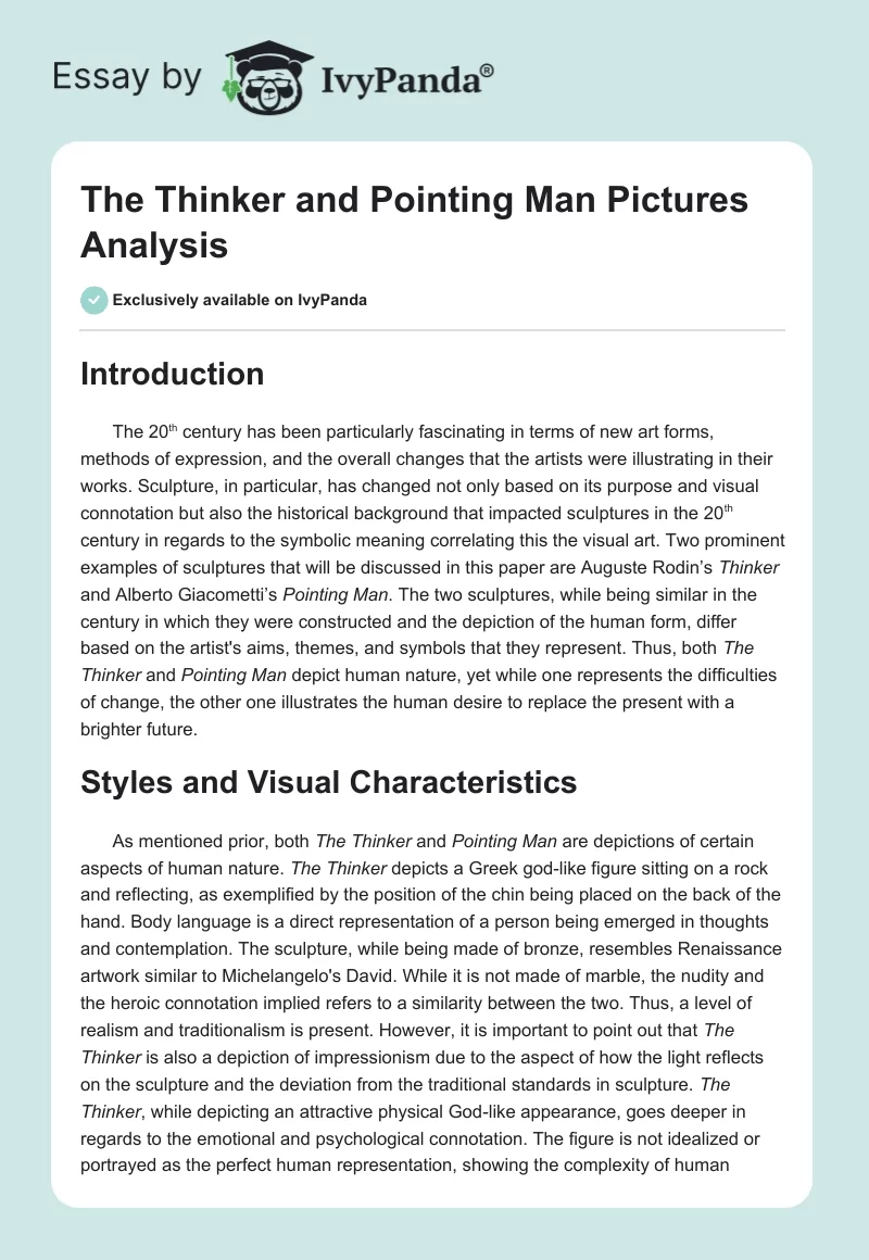 The Thinker and Pointing Man Pictures Analysis. Page 1