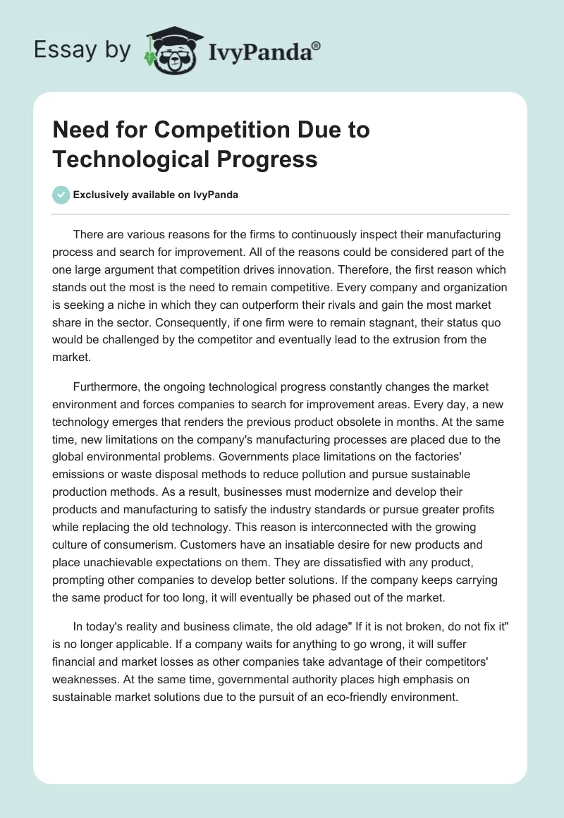 Need for Competition Due to Technological Progress. Page 1