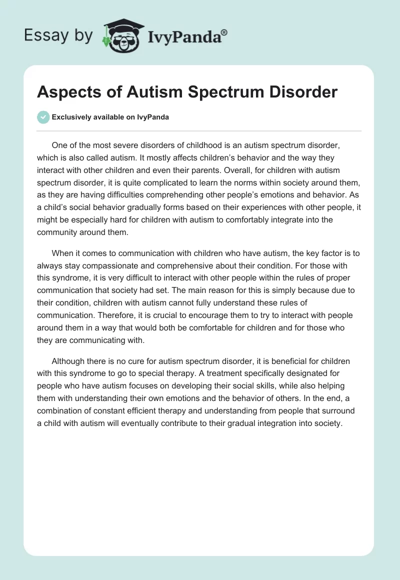 Aspects of Autism Spectrum Disorder. Page 1