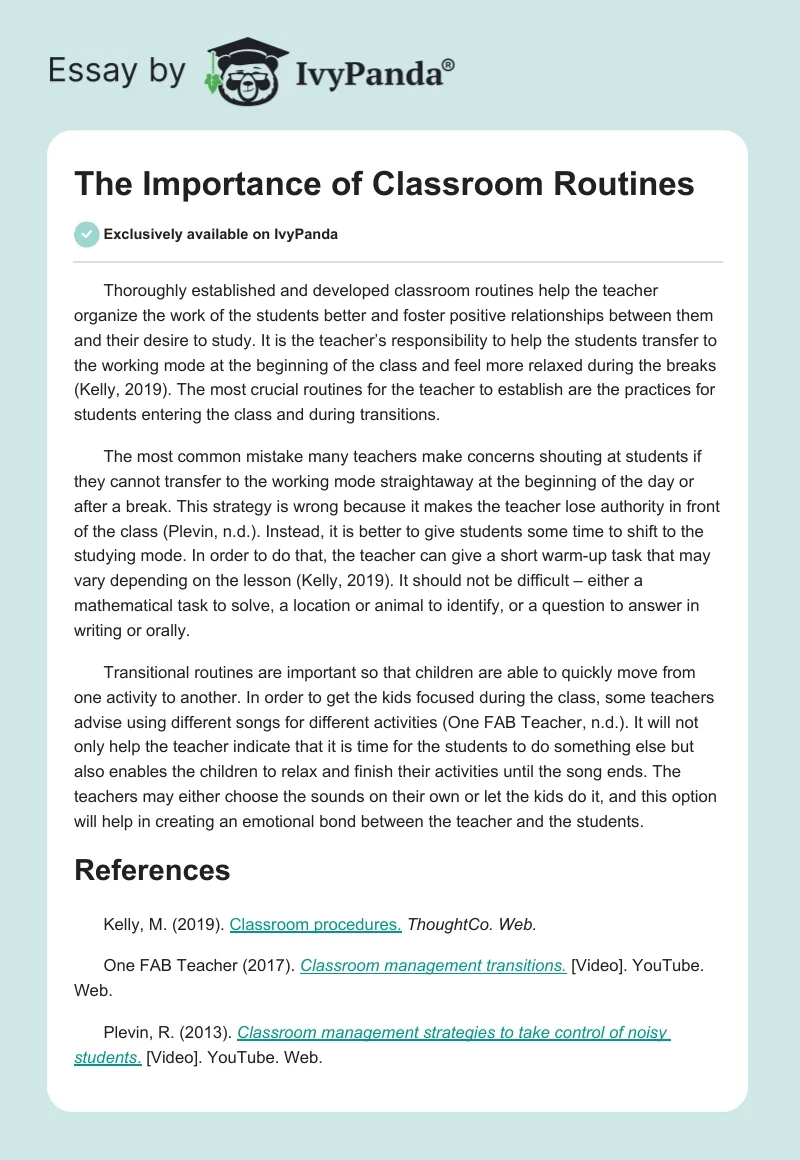 The Importance of Classroom Routines. Page 1
