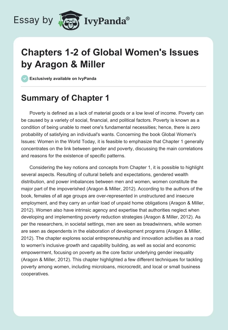 Chapters 1-2 of Global Women's Issues by Aragon & Miller. Page 1