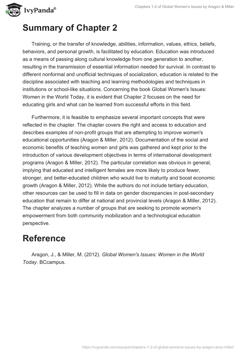 Chapters 1-2 of Global Women's Issues by Aragon & Miller. Page 2