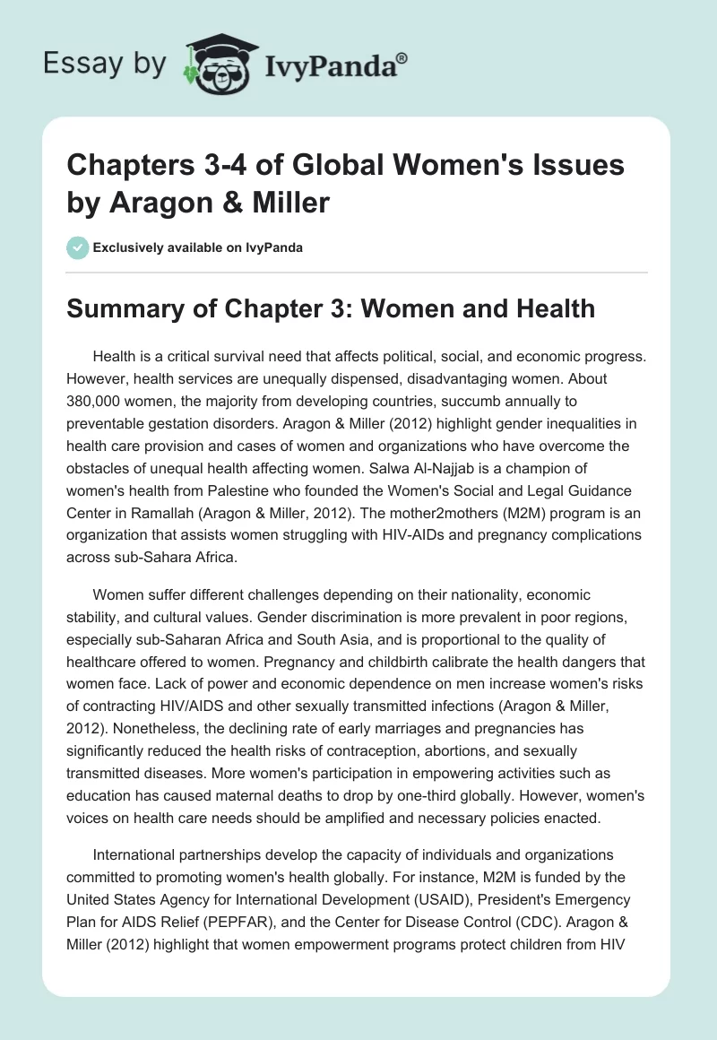 Chapters 3-4 of Global Women's Issues by Aragon & Miller. Page 1