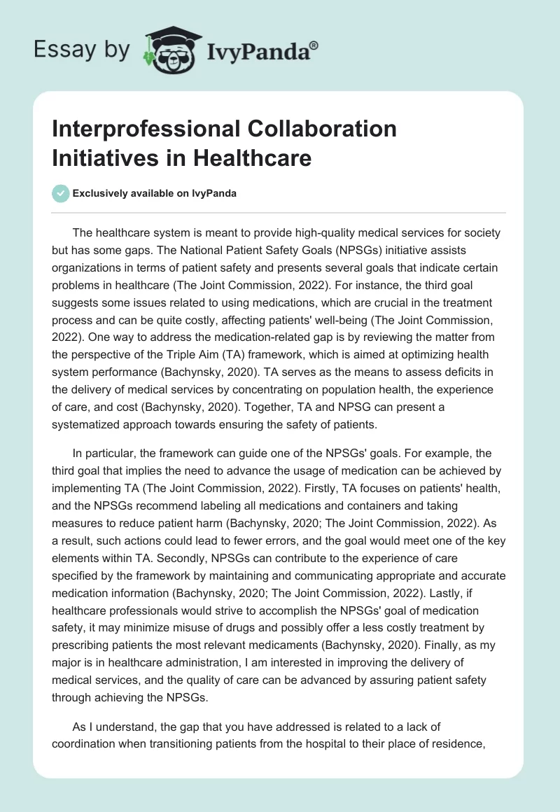 Interprofessional Collaboration Initiatives in Healthcare. Page 1
