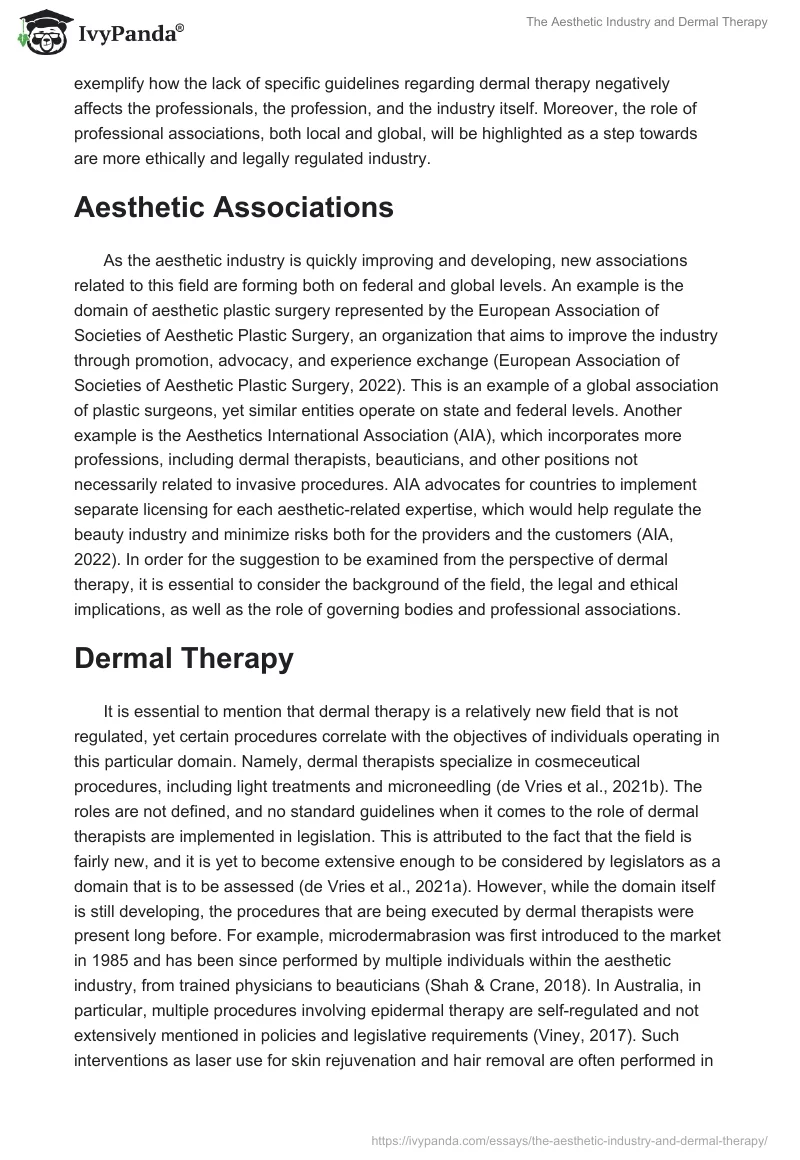 The Aesthetic Industry and Dermal Therapy. Page 2