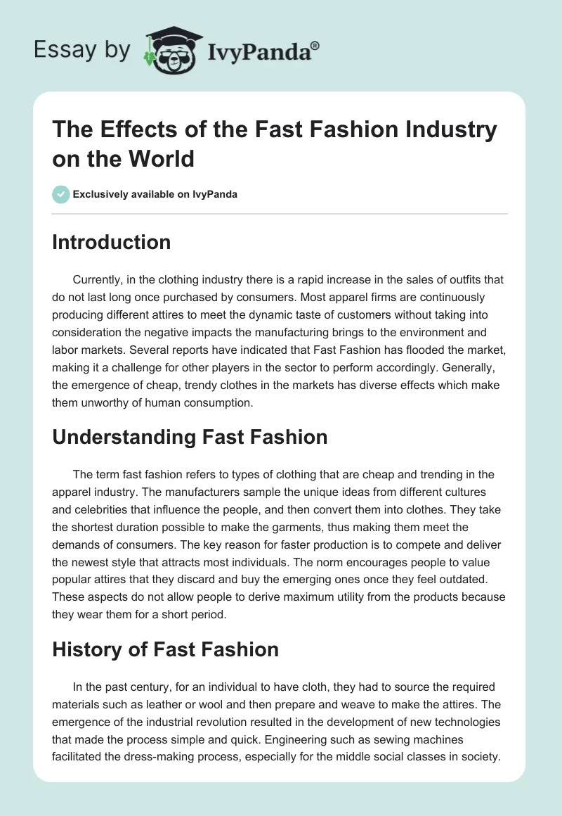 The Effects of the Fast Fashion Industry on the World. Page 1