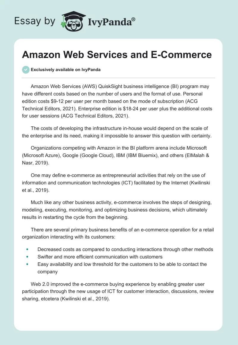 Amazon Web Services and E-Commerce. Page 1