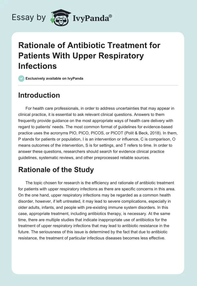 Rationale of Antibiotic Treatment for Patients With Upper Respiratory Infections. Page 1