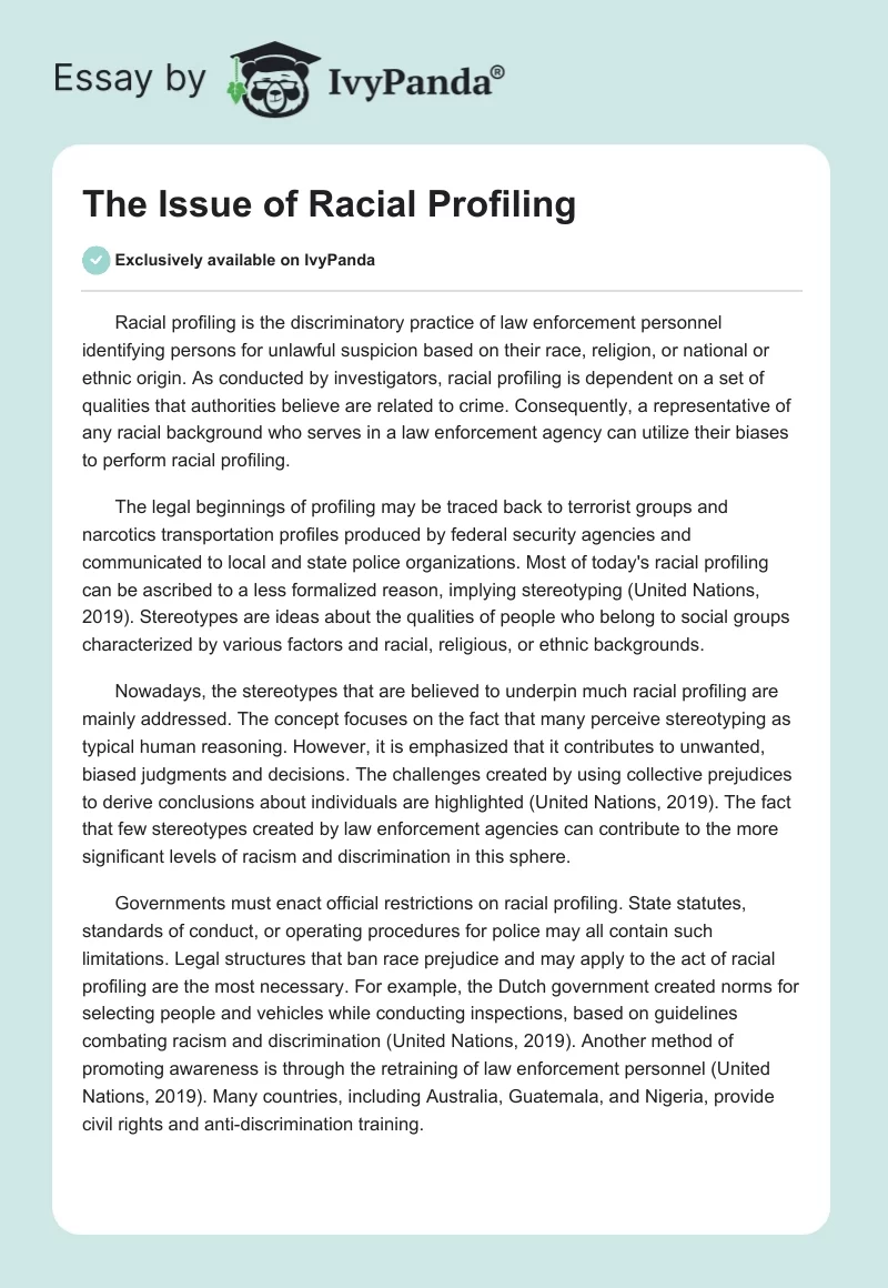 The Issue of Racial Profiling. Page 1