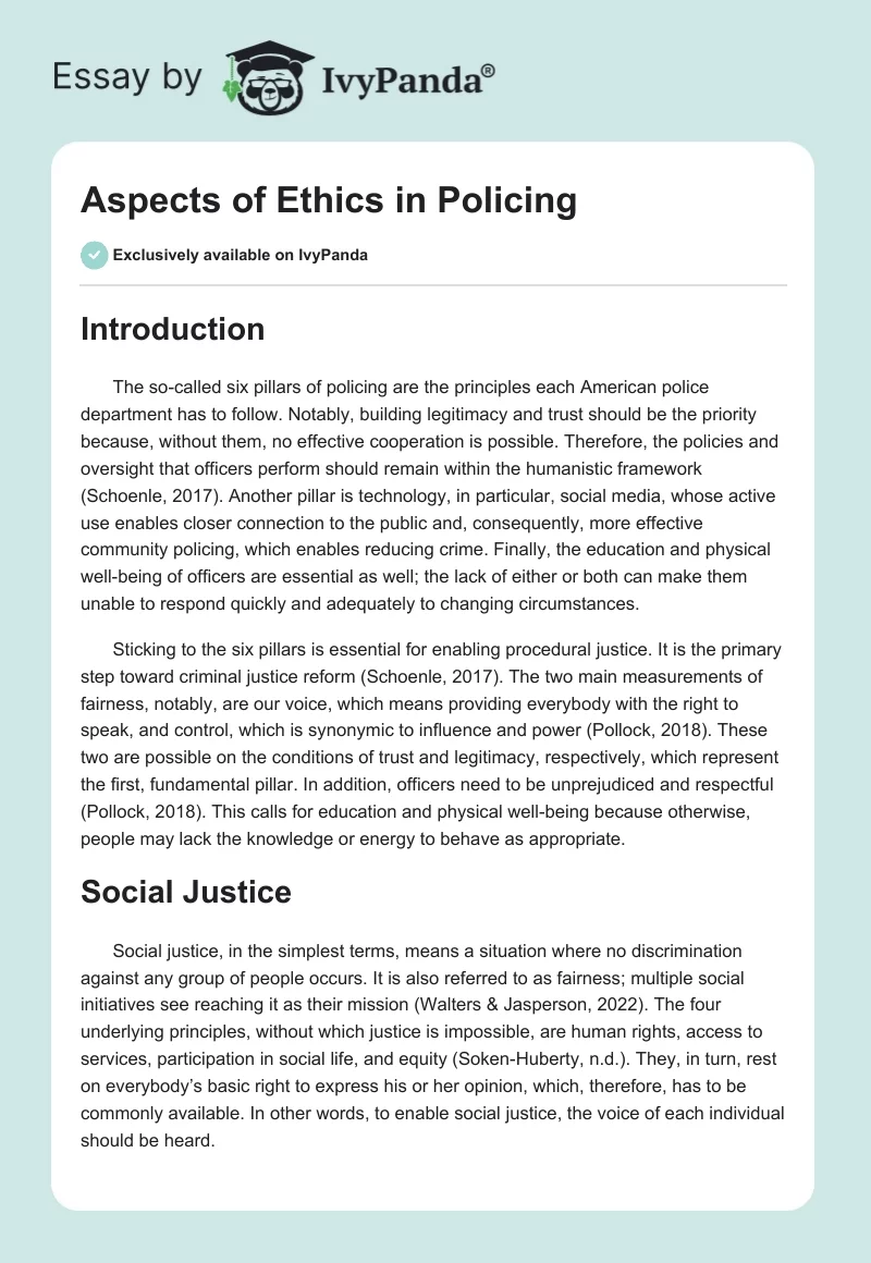 Aspects of Ethics in Policing. Page 1