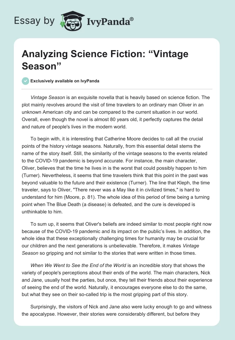 Analyzing Science Fiction: “Vintage Season”. Page 1