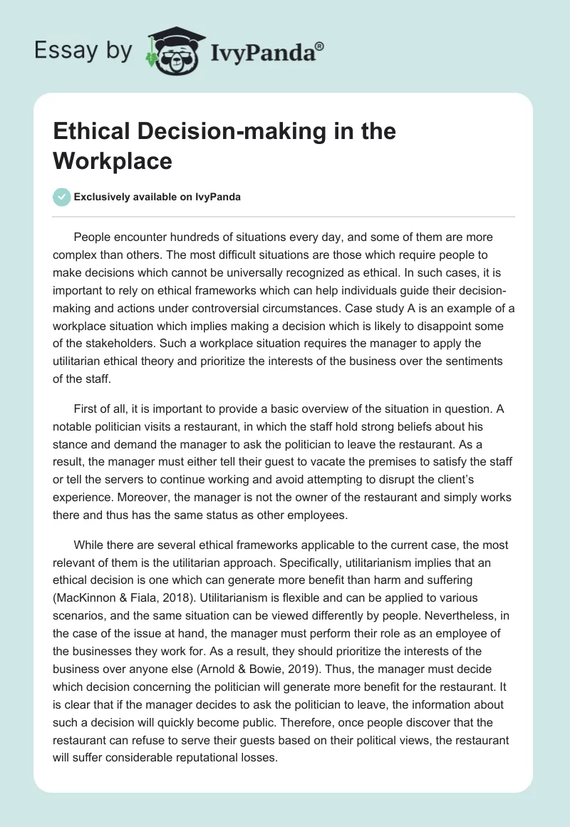 Ethical Decision-making in the Workplace. Page 1